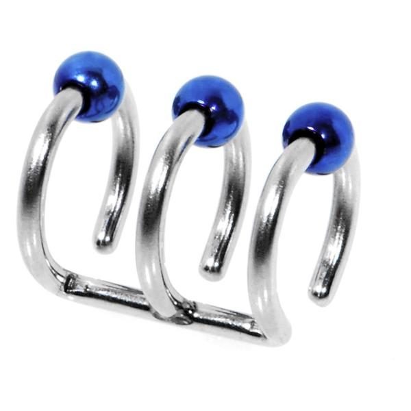 3-Ring Steel Blue Non Pierced Clip On Ball Closure Ring